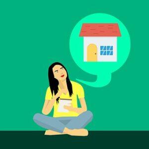 A woman thinking of a house