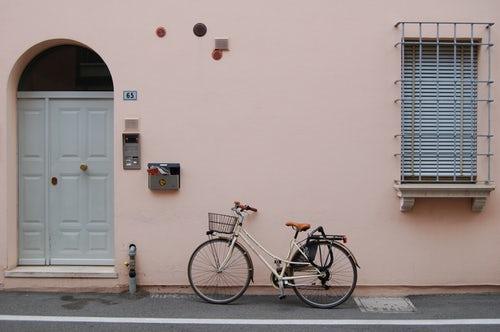 bike parked in a front of house